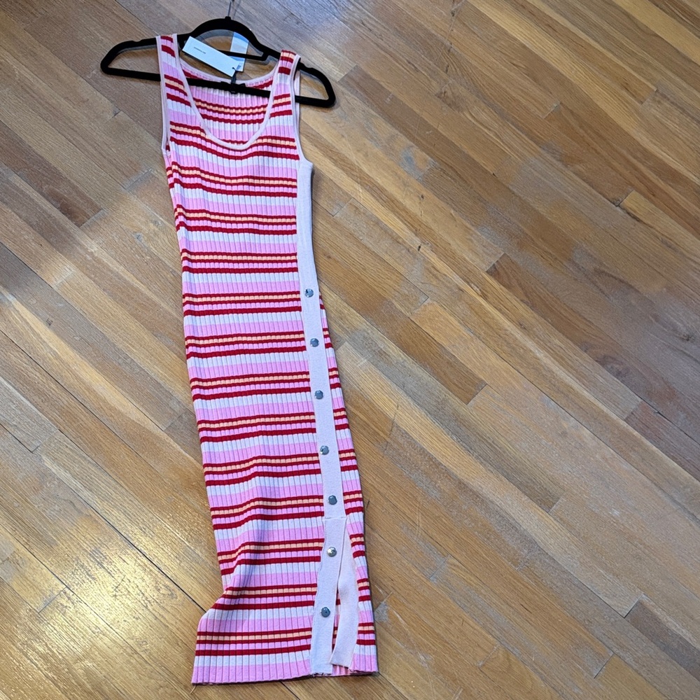 525 America Pink and Red Striped Midi Dress